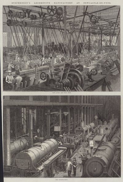 Manufaktura Lokomotyw Stephensona w Newcastle-on-Tyne autorstwa George Henry Andrews