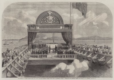 Książę Walii układa ostatni kamień mostu Wiktorii nad St Lawrence autorstwa George Henry Andrews