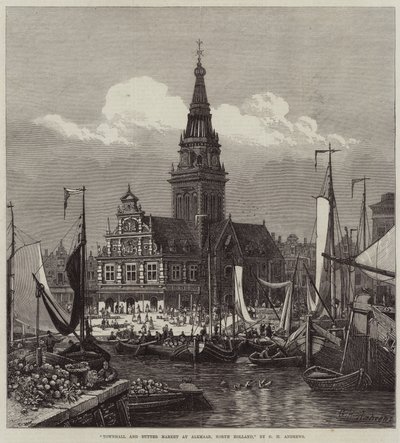 Townhall and Butter Market w Alkmaar, Holandia Północna autorstwa George Henry Andrews
