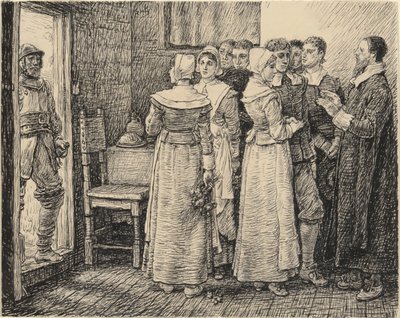 Przerwane wesele purytańskie autorstwa George Henry Boughton
