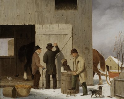 Sprzedawanie kukurydzy, rozliczanie rachunków, 1852 (olej na drewnie) autorstwa George Henry Durrie