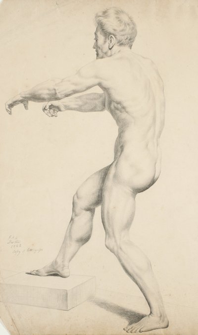 Bez tytułu - Akt męski skopiowany z litografii, 1842 (grafit na papierze płowożółtym) autorstwa George Henry Hall