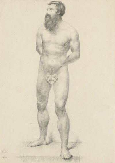 Bez tytułu - Stojący akt męski z liściem figowym, 1844 (grafit na papierze bukatowym) autorstwa George Henry Hall
