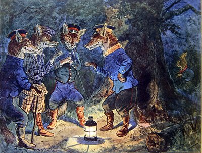 „Pan Lapinot wszystko słyszy”, ilustracja z „Igrzysk olimpijskich zwierząt”, ok. 1910 (kolor lito) autorstwa George Henry Thompson