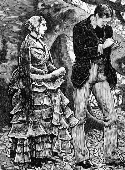 Ilustracja przedstawiająca kobietę, która odmawia oświadczeń od mężczyzny autorstwa George Housman Thomas