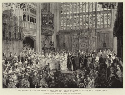 Ślub T R H Księcia Walii i księżnej Aleksandry Danii w kaplicy św. Jerzego, Zamek Windsor, 10 marca 1863 autorstwa George Housman Thomas
