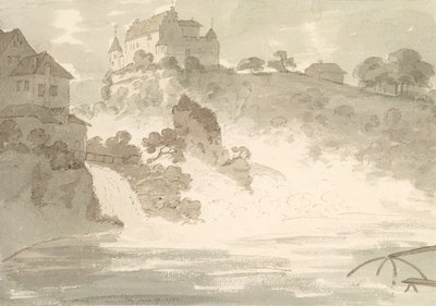 Falls at Schauffhausen, 1782 (wc nad grafitem z piórem i atramentem na papierze) autorstwa George Howland Beaumont