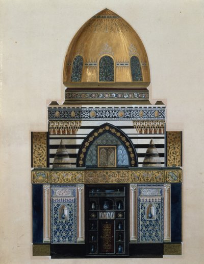 Projekt sali arabskiej w Leighton House, Londyn, 1880 (wc, gwasz) autorstwa George II Aitchison