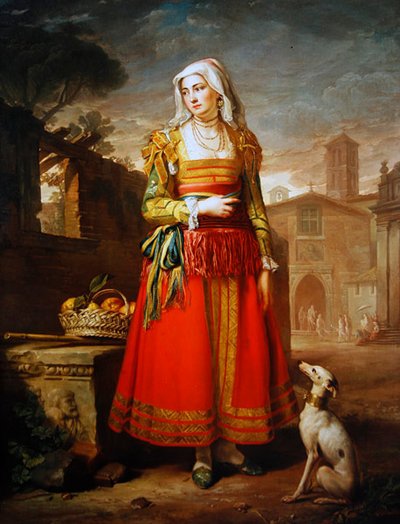 Portret damy, pełnometrażowy, ubrana we włoski strój (olej na płótnie) autorstwa George James