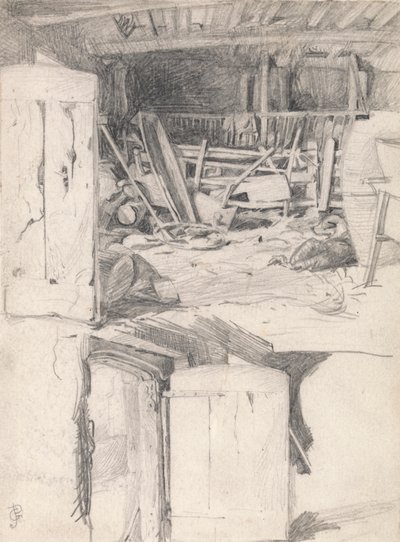 Studium do „Gęsi”, 1867: Wnętrze stodoły autorstwa George John Pinwell