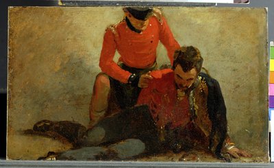 Highlander, Black Watch uczęszczający do generała huzarów, prawdopodobnie lorda Uxbridge: studium do „Bitwa pod Waterloo” autorstwa George Jones