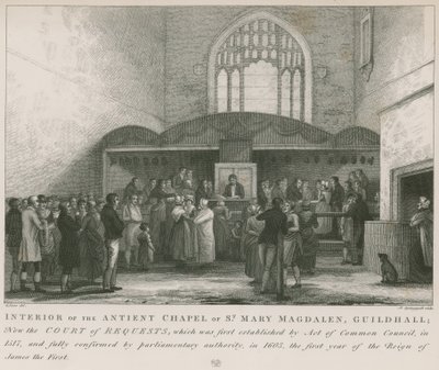 Wnętrze antycznej kaplicy św Marii Magdaleny, Guildhall (rycina) autorstwa George Jones