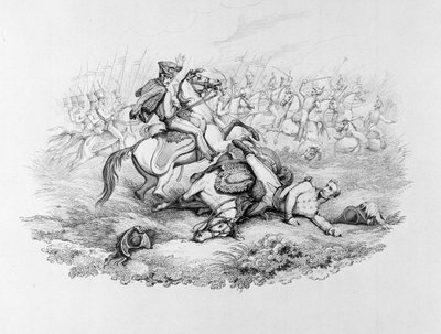 ?Pamiętna bitwa pod Waterloo – niebezpieczna sytuacja marszałka Blüchera w bitwie pod Ligny, 1815? autorstwa George Jones