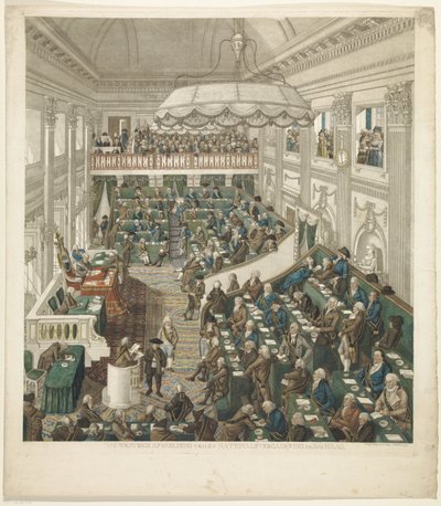Pierwsze Zgromadzenie Narodowe w Hadze, 1796 Dokładne przedstawienie Zgromadzenia Narodowego w Hadze (tytuł na obiekcie) autorstwa George Kockers