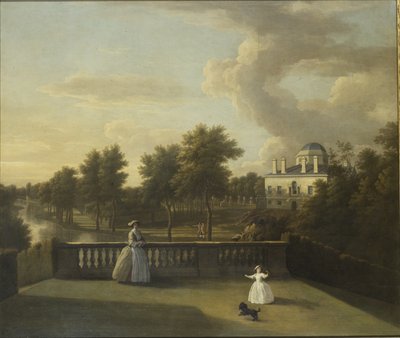 Widok na Chiswick Villa z balkonu nad Kaskadą z jeziorem autorstwa George Lambert