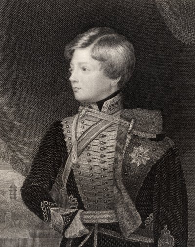 Jerzy V, król Hanoweru, grawerowany przez T.A. Dziekan, z „Narodowej Galerii Portretów, tom III”, wydana ok. 1835 r. autorstwa George Lethbridge Saunders