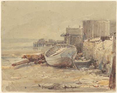 Wyrzucony na brzeg statek, ok. 1880 (akwarela) autorstwa George Loring Brown