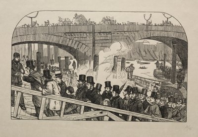 Żywy strumień na moście londyńskim - pod mostem, 1863. autorstwa George Louis Palmella Busson Du Maurier