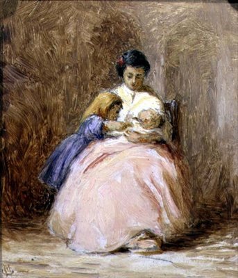Nowe dziecko, ok. 1870 (olej na płótnie) autorstwa George Manson
