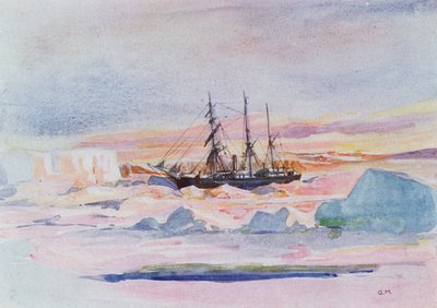 Aurora Australis, ilustracja z „Serce Antarktyki: Wyprawa Nimroda na Biegun Południowy” autorstwa Sir Ernesta Shackletona (1874-1922) autorstwa George Marston