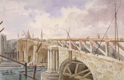 Prace rozbiórkowe prowadzone na moście Blackfriars, 1864 r. autorstwa George Maund