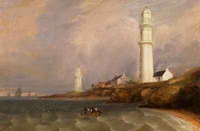 Latarnie morskie - West Lights, Tayport, ok. 1840 (olej na płótnie) autorstwa George McGillivray