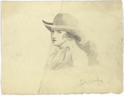 Popiersie młodzieńca w kapeluszu (recto); głowa anioła (verso) autorstwa George Morland