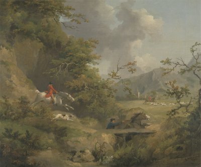 Polowanie na lisy w pagórkowatym kraju (olej na płótnie) autorstwa George Morland