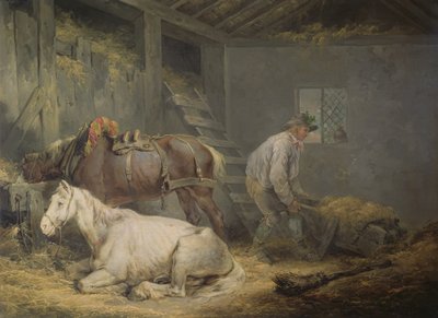 Konie w stajni, 1791 autorstwa George Morland