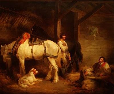 Robotnicy i kartory w stabilnym wnętrzu autorstwa George Morland