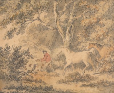 Krajobraz z końmi, rolnikiem i psem autorstwa George Morland