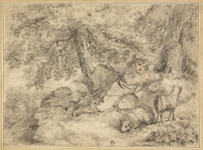 Pasterz z owieczkami w lesie autorstwa George Morland