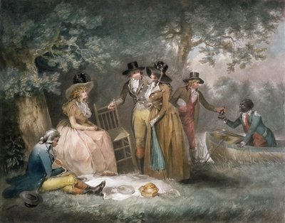 Poczęstunek wędkarzy, ryt. William Ward (1766-1826), wyd. JR Smith, 1789 (grawerunek mezzotinta) autorstwa George Morland