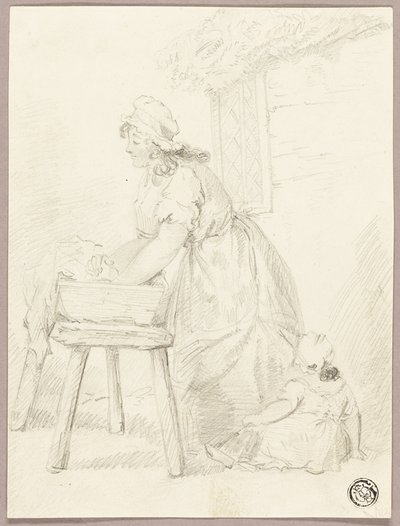 Kobieta piorąca ubrania autorstwa George Morland