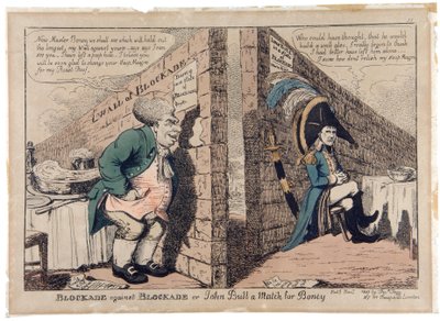 Blockade przeciwko Blockade lub John Bull a Match for Boney autorstwa George Moutard Woodward