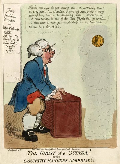 Duch Gwinei! czy Niespodzianka bankiera wiejskiego!, wyd. 1804 (grawerowanie ręcznie kolorowane) autorstwa George Moutard Woodward