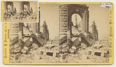 Stereografia Bryan Block w północno-zachodnim rogu ulic Monroe i LaSalle po pożarze Chicago w 1871, 1871 (bw zdjęcie na uchwycie karty) autorstwa George N. Barnard