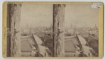 Stereograficzny widok Clark Street po pożarze Chicago w 1871 r autorstwa George N. Barnard