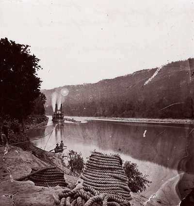 Transport amerykański w Rapids, Rzeka TennesseeThe Suck - Rzeka Tennessee poniżej Chattanooga..., ca. 1864. autorstwa George N. Barnard