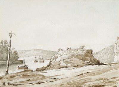 Briton Ferry (sepia i ołówek na papierze) autorstwa George Orleans Delamotte