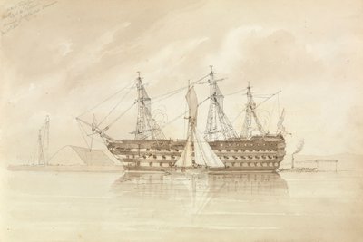 HMS "Trafalgar" u wybrzeży Sheerness, z pokładu "Shannon", 28 grudnia 1850 r. autorstwa George Pechell Mends