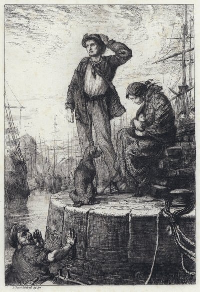 Emigranci w Liverpoolu (akwaforta) autorstwa George Percy Jacomb Hood