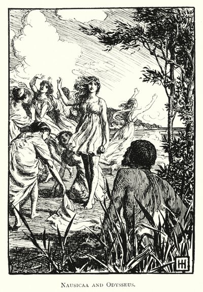 Odyseja: Nausicaa i Odyseusz (rycina) autorstwa George Percy Jacomb Hood