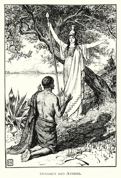 Odyseja: Odyseusz i Atena (rycina) autorstwa George Percy Jacomb Hood
