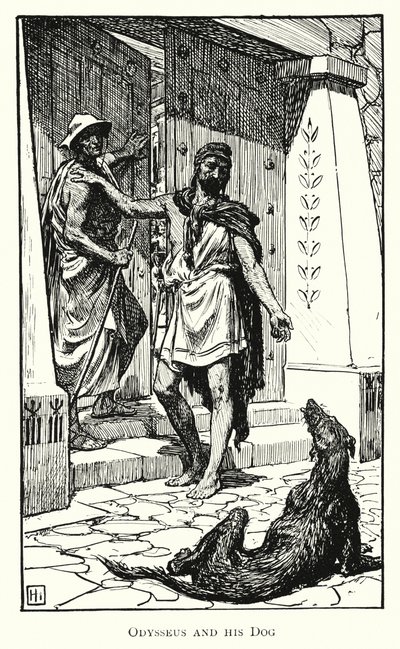 Odyssey: Odyseusz i jego pies (grawerowanie) autorstwa George Percy Jacomb Hood