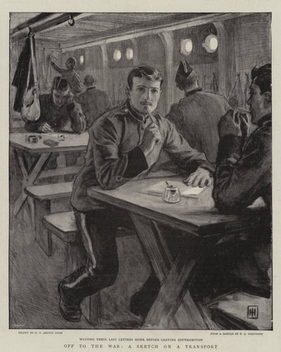 Na wojnę, szkic w transporcie autorstwa George Percy Jacomb Hood
