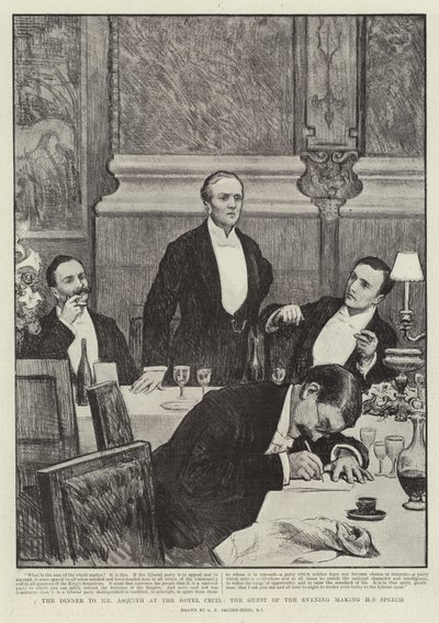 Kolacja dla pana Asquitha w hotelu Cecil, gościa wieczoru wygłaszającego przemówienie autorstwa George Percy Jacomb Hood