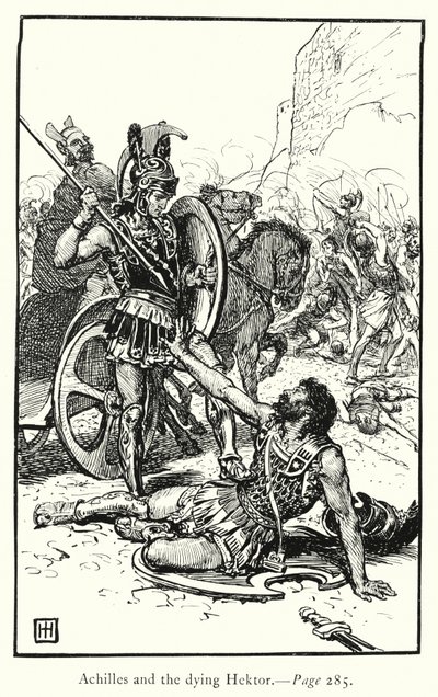 Iliada: Achilles i umierający Hektor (rycina) autorstwa George Percy Jacomb Hood