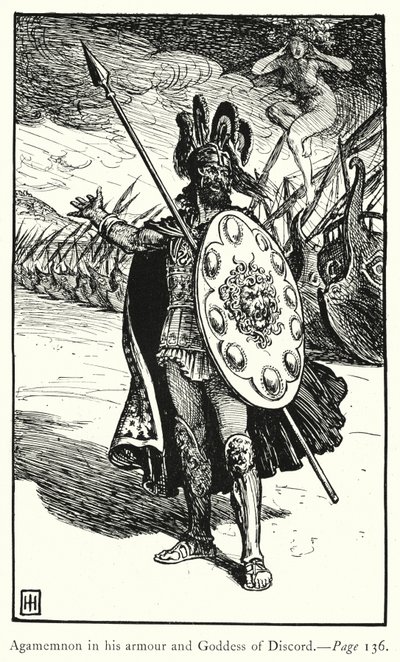 Iliada: Agamemnon w swojej zbroi i Bogini niezgody (rycina) autorstwa George Percy Jacomb Hood