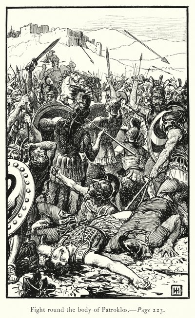 Iliada: Walcz wokół ciała Patroklosa (rycina) autorstwa George Percy Jacomb Hood
